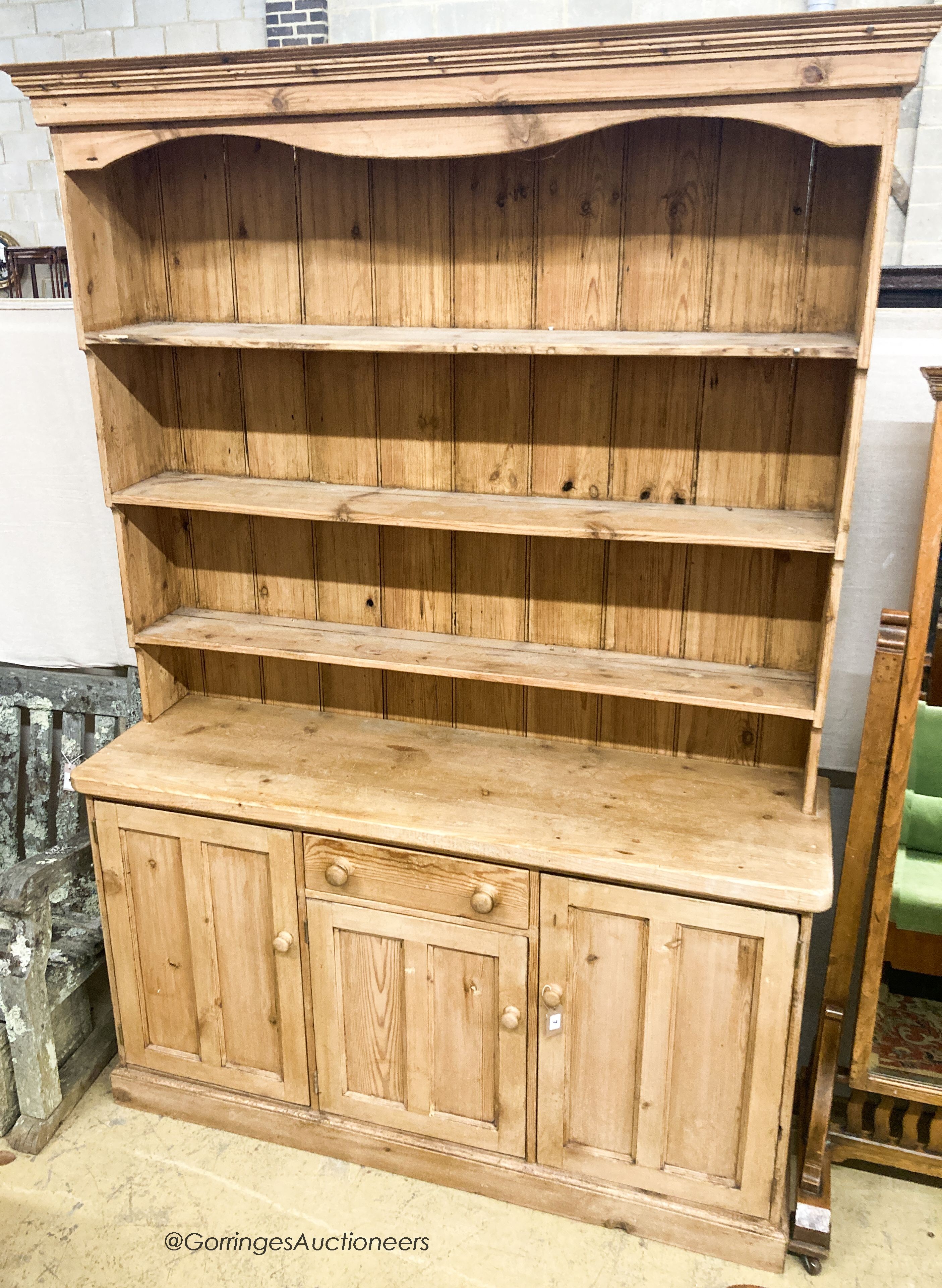 A Victorian style pine dresser, W.153cm D.47cm H.223cm